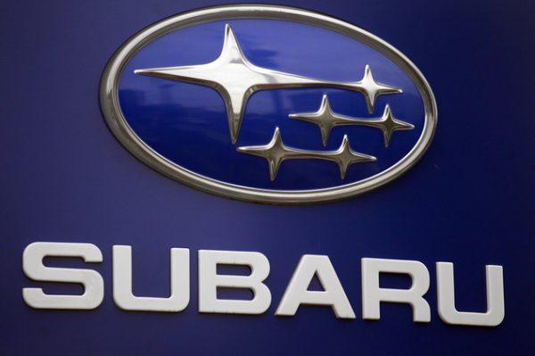 FILE - In this Aug. 31, 2011, file photo, a Subaru logo appears on a sign at a dealer's lot, in Portland, Ore. Subaru is recalling about 199,000 cars and SUVs for a second time to fix rusty brake lines that can leak fluid and cause longer stopping distances, according to reports, Thursday, Jan. 8, 2015. (AP Photo/Rick Bowmer, File)